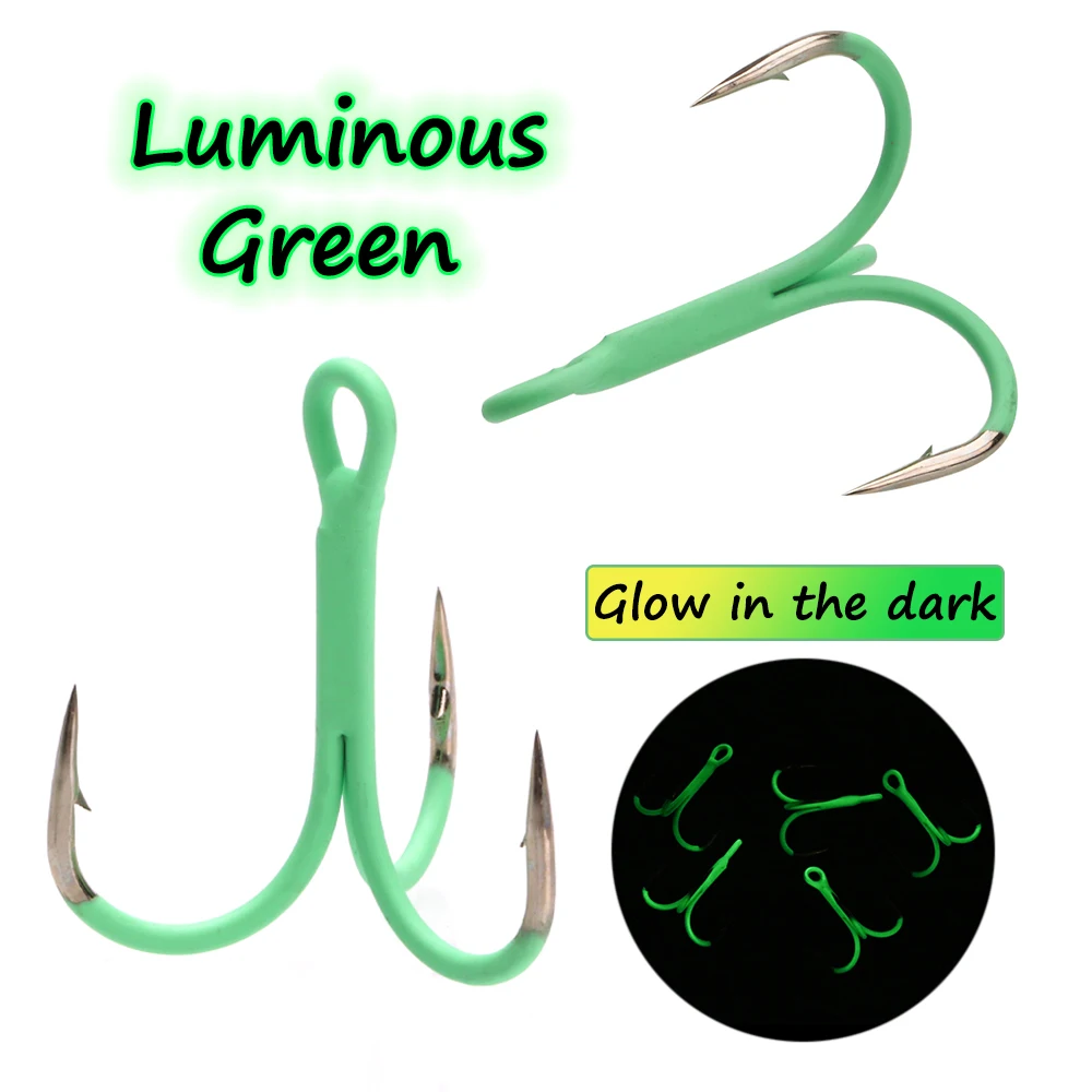 Ellllv 10 piezas 14 #   - Anzuelos triples en línea doblados redondos 3/0, fluorescentes/luminosos, señuelo de pesca de agua dulce y salada, anzuelo Triple - imagen 5