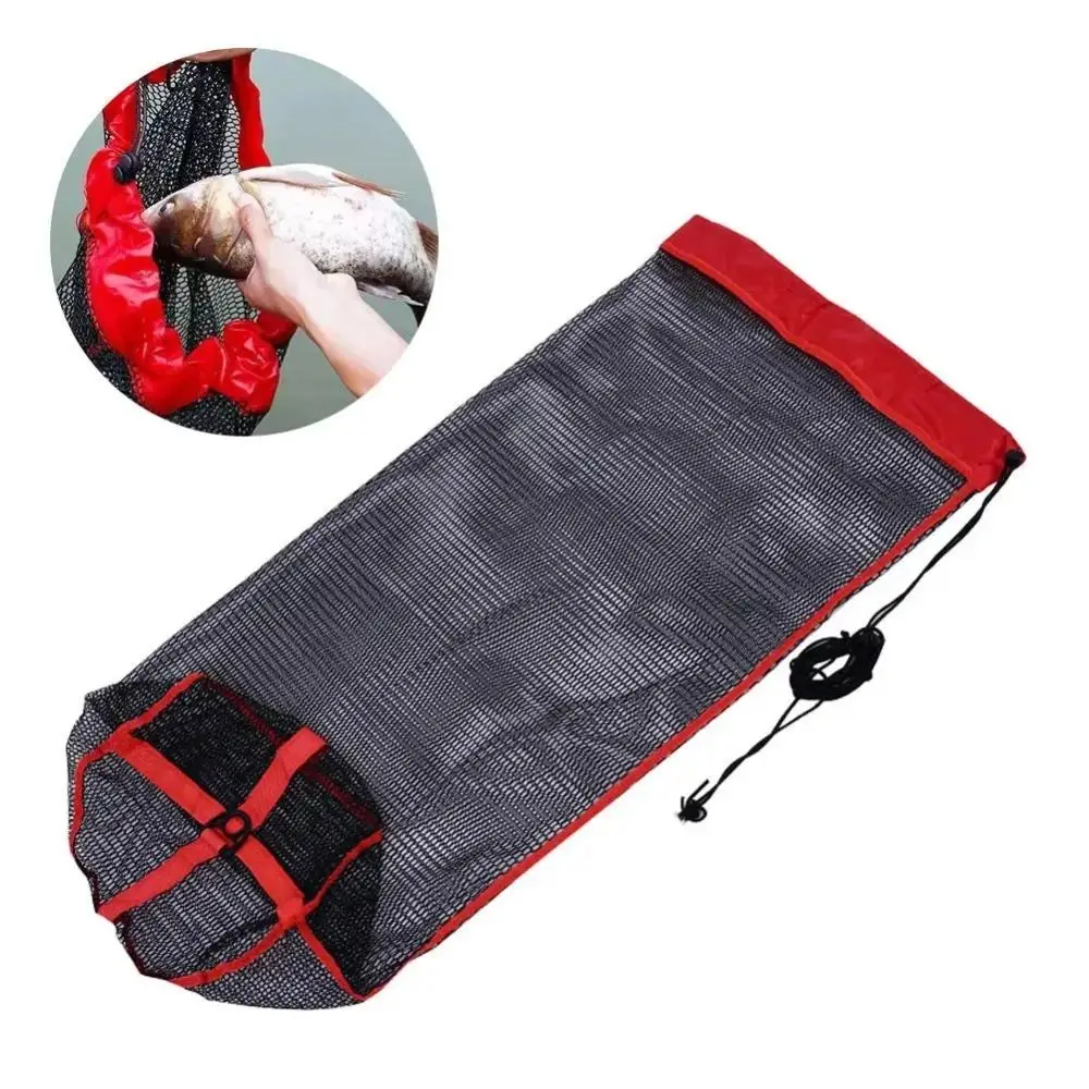 Bolsa de malla de pesca con cordón, cesta de pesca, paquete de boca, red para peces vivos, bolsillo grueso, jaula de red de pesca plegable, equipo de pesca - imagen 4