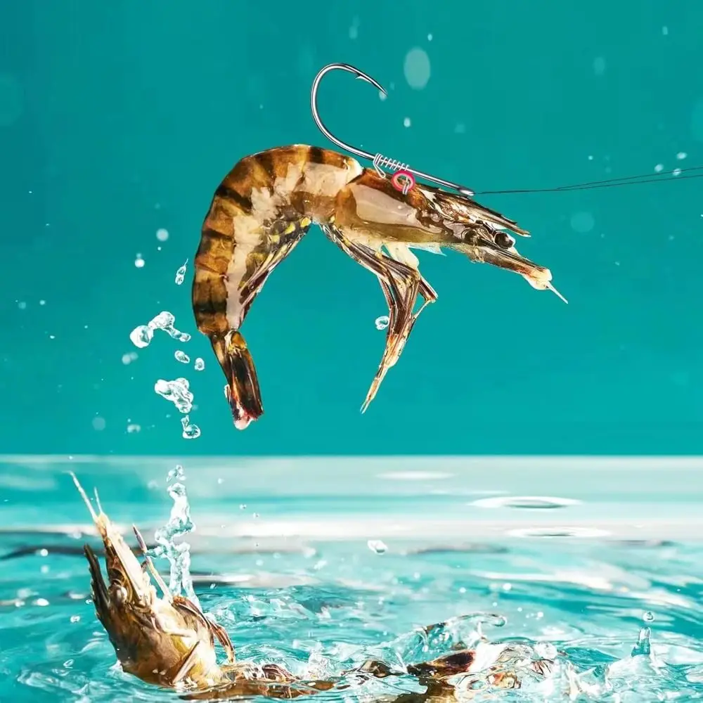 Anzuelos de pesca de camarones vivos de acero al carbono, resorte colgante con agujeros, anzuelos fijos de pesca, anzuelo único afilado fuerte, anzuelo de púas - imagen 4