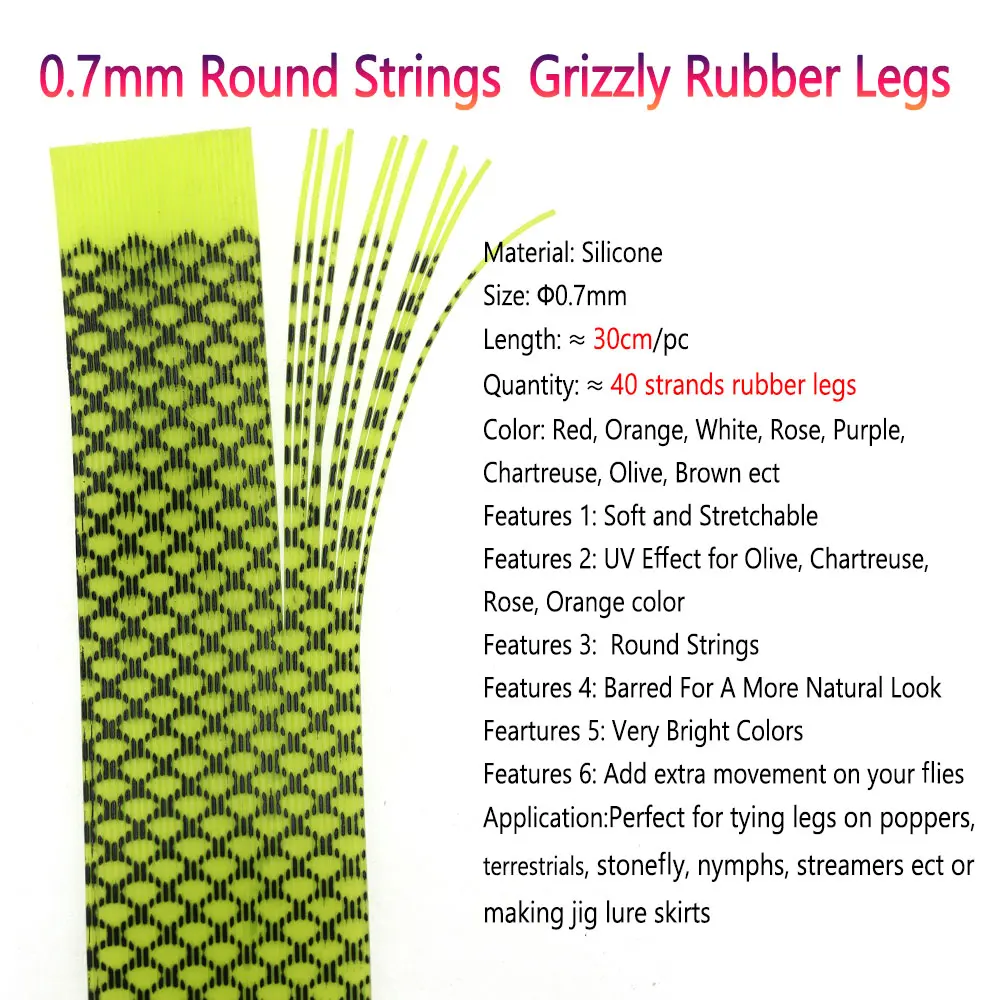 Bimoo-Lote de 8 unidades de cuerdas redondas de silicona de 30CM, patas de goma Grizzly Poppers, cebo de pesca de trucha, Material de atado de moscas, faldas de señuelo de plantilla - imagen 2