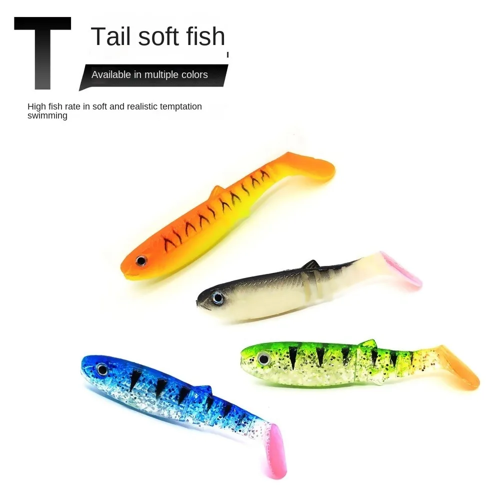 Swimbait de Pesca de 5 piezas, Wobblers de cola en T de 8cm/6g, señuelos blandos de silicona, biomiméticos, cebo de cola en T para agua dulce - imagen 4