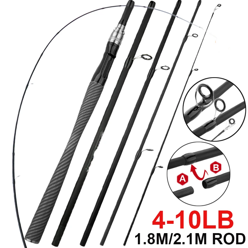 Caña de carbono ultraligera 4 secciones – Mango EVA para viaje