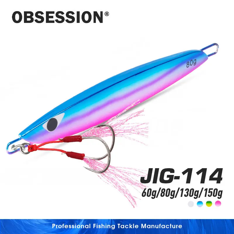 OBSESSION J114 60g 80g 130g 150g Chapado en Metal brillo UV forma plana Jigbait paso lento hundimiento Jigging plantillas de agua salada Señuelos de Pesca