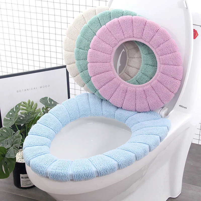 Asiento de inodoro con almohadilla suave de Color puro, tejido lavable, suave, grueso, cálido y cómodo, cubierta con forma de calabaza, alfombrilla Universal para taburete