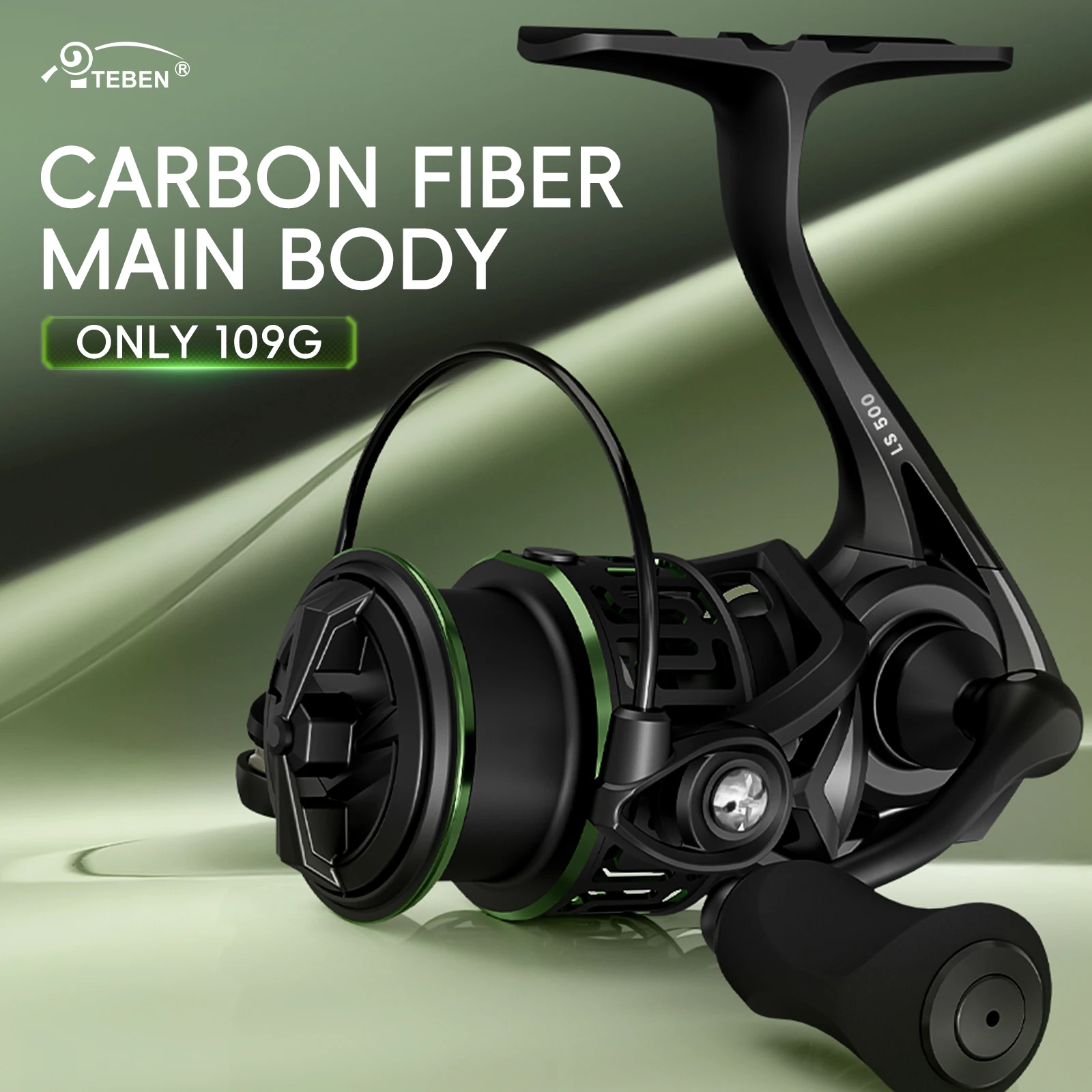 LS-carrete de pesca giratorio ligero, solo fibra de carbono, 109G, relación de engranaje 5,2: 1, 5 + 1 BB, para pesca ce de agua dulce y salada