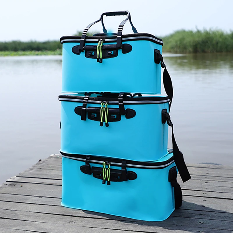 Cubo plegable multifunción de Eva para pesca al aire libre con ranura para bomba, cubo telescópico para peces vivos - imagen 5