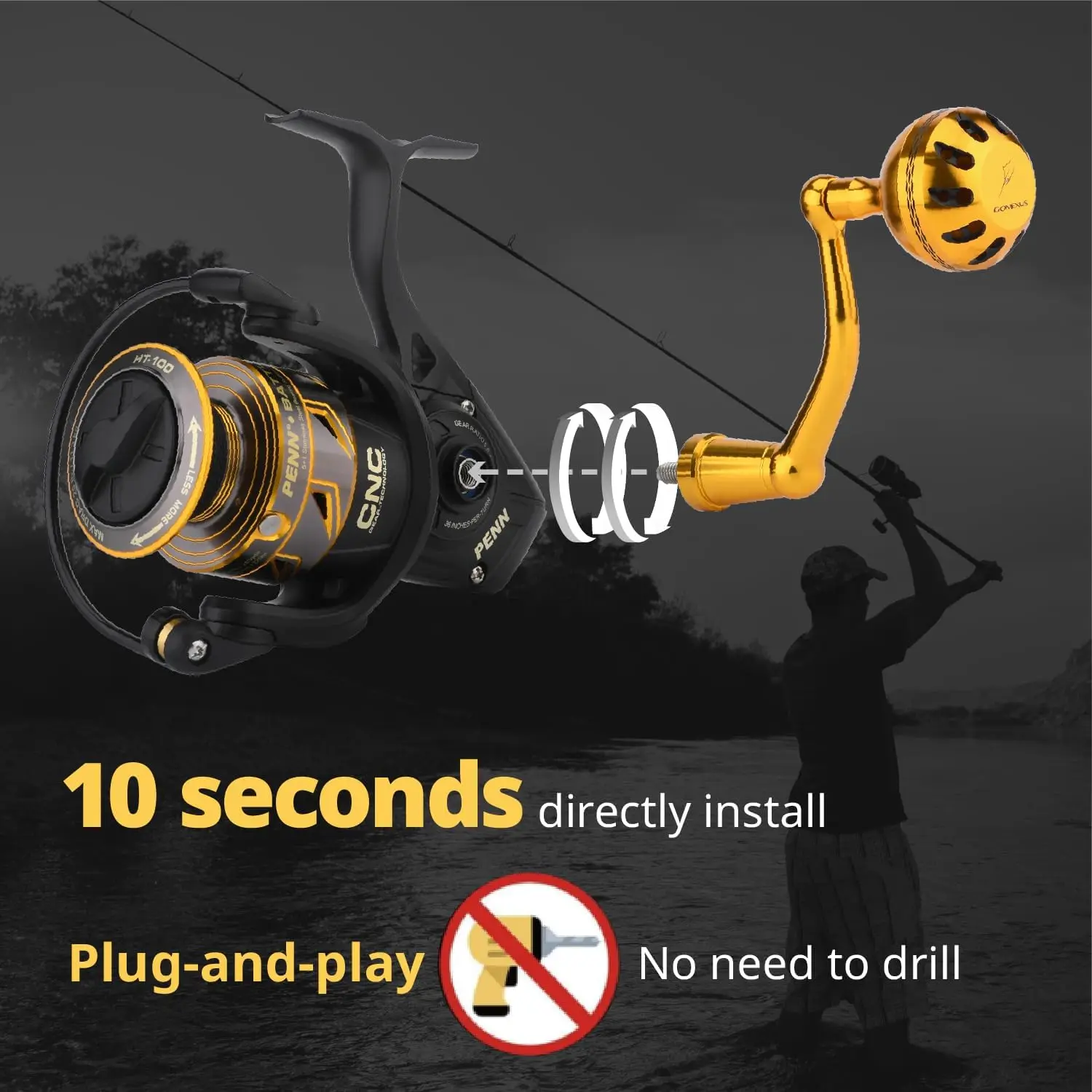 GOMEXUS-mango de alimentación de 75mm para Penn Fierce III IV Battle III HS Penn Pursuit III IV 5000-6000, mango de repuesto para carrete giratorio - imagen 3