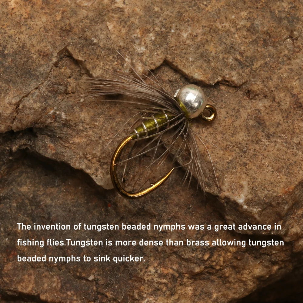 WIFREO 6 uds cabeza de cuentas ponderadas Jig Ninfa mosca Grizzly Hackle oliva Euro Ninfa de hundimiento rápido con púas mosca húmeda trucha Señuelos de Pesca - imagen 5