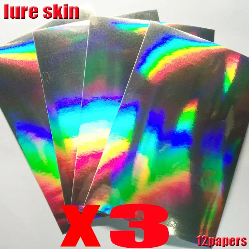 2025 NUEVAS Señuelos de pesca piel de pescado pegatina de señuelo caliente TAMAÑO 10 CM * 15 CM 12 papeles/lote hermosas pegatinas de señuelo - imagen 4