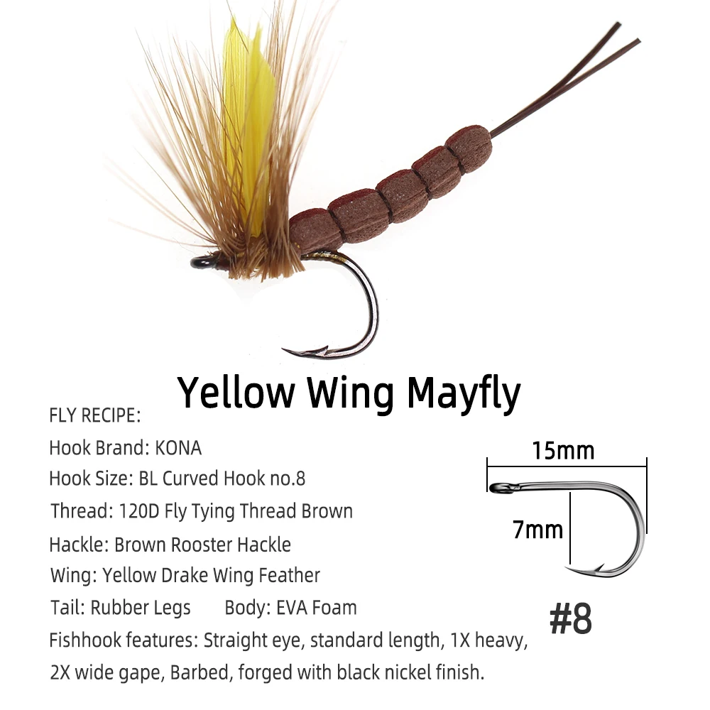 ICERIO 3 uds ala amarilla mayfly cola de espuma mosca seca trucha pesca señuelo cebos moscas - imagen 3