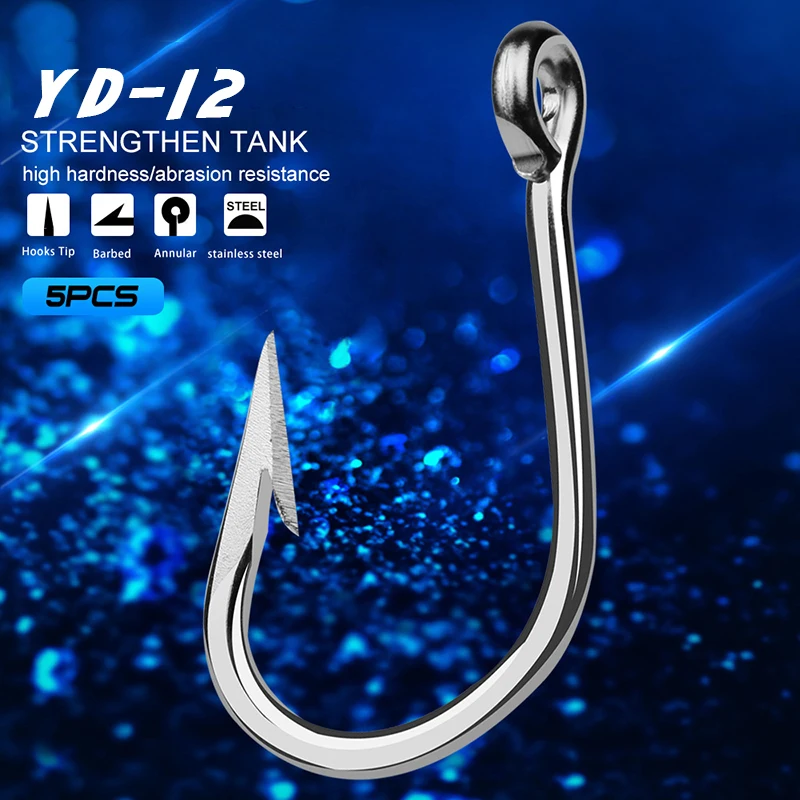 Anzuelo de acero inoxidable para pesca en barco, accesorio adecuado para atún, con púas, 5 piezas - imagen 5