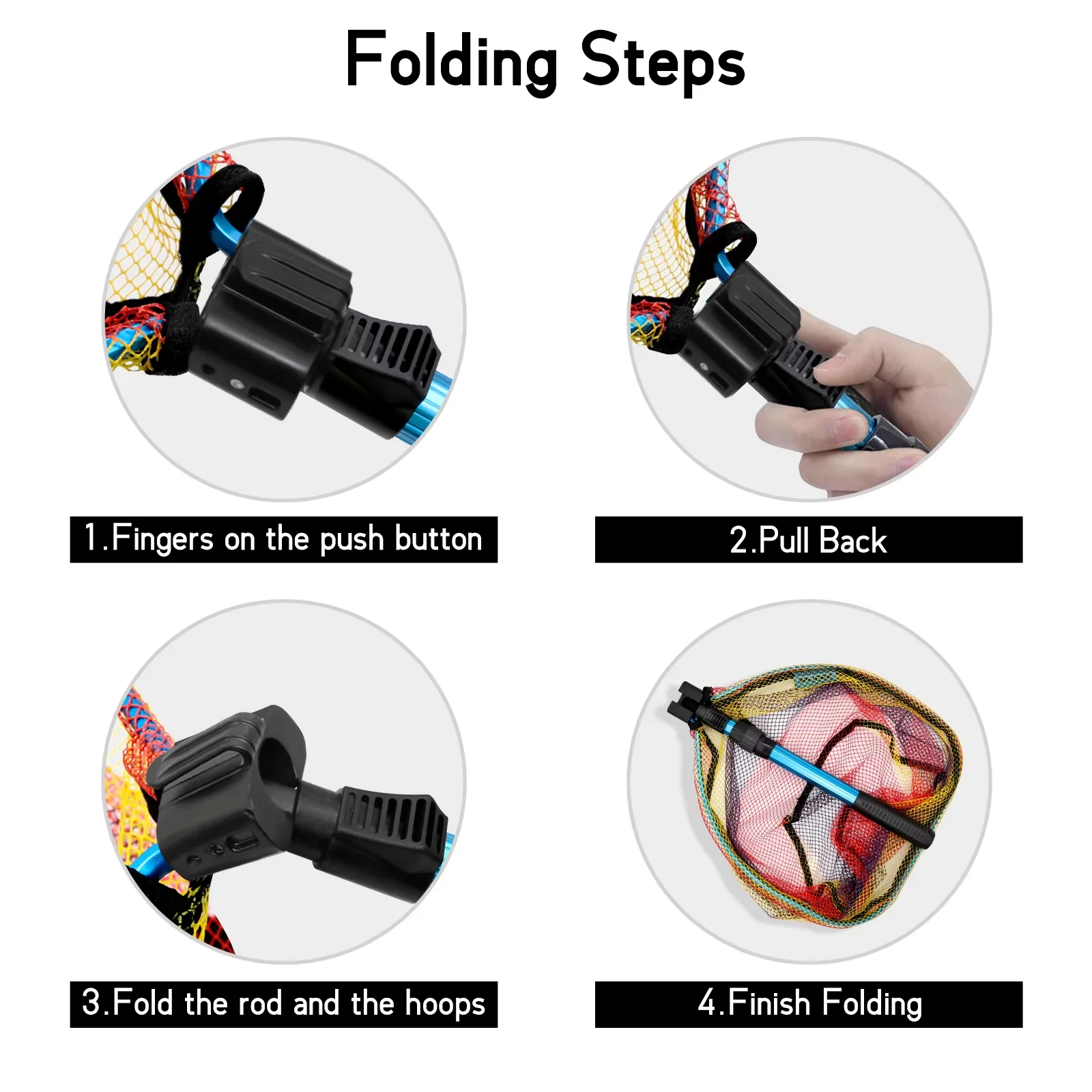 SANLIKE-red de aterrizaje de pesca plegable de aleación de aluminio, cañas de pescar portátiles retráctiles, redes de fundición sumerjadas a mano, herramientas de pesca - imagen 3