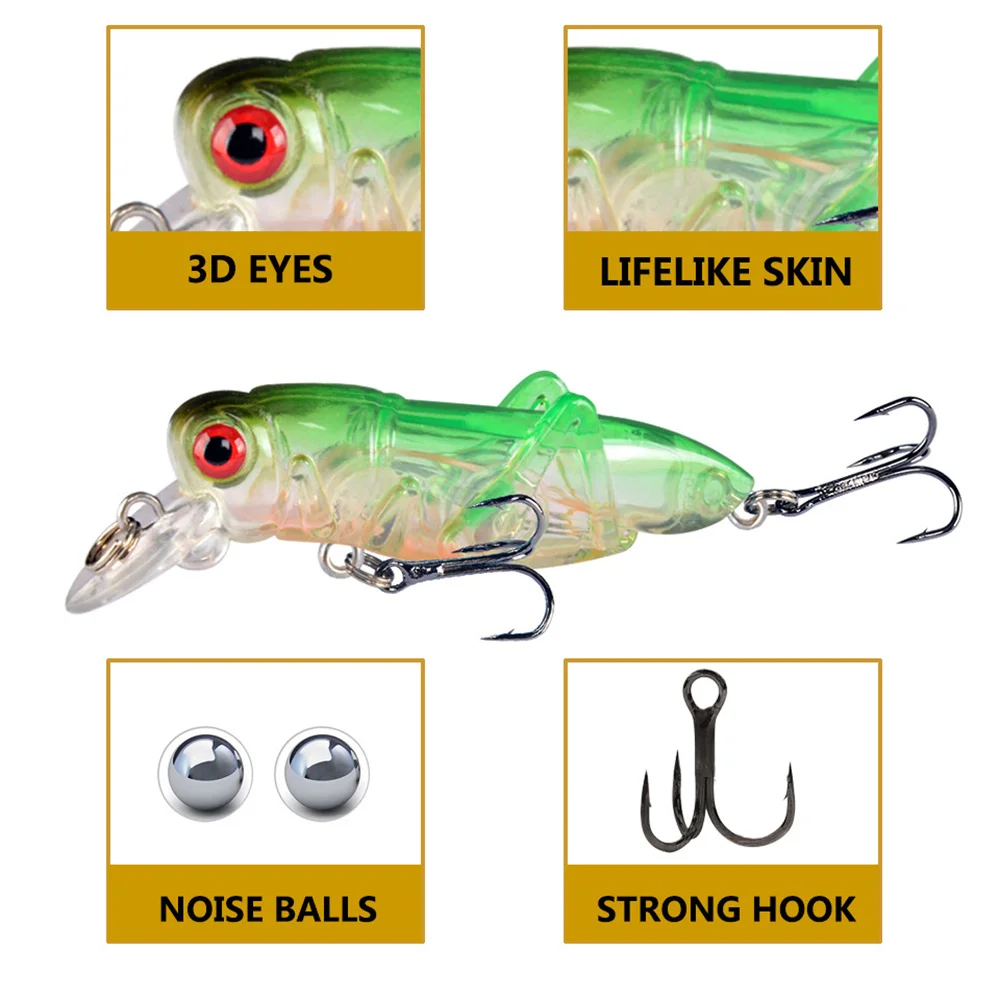 Señuelo saltamontes artificial – Crankbait para carpa y lubina - imagen 3