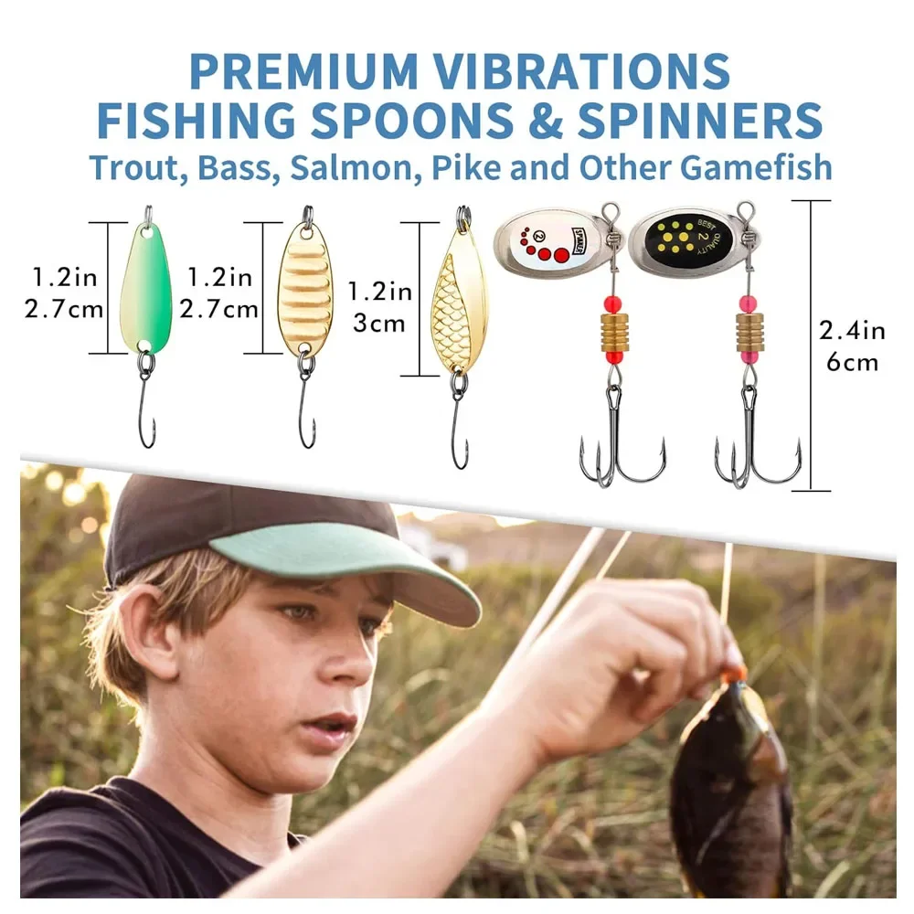 Aparejos de pesca de 110 piezas, caja de aparejos de pesca con plomo, anzuelos giratorios, señuelo de líder a presión, juego de aparejos de pesca para regalar - imagen 5
