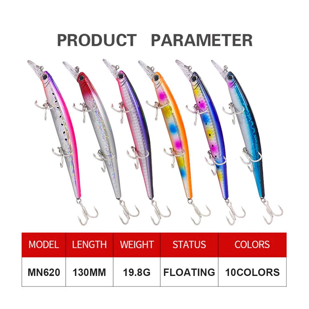 Señuelos de pesca flotantes de 13cm y 19,8g, cebo duro Artificial de fundición larga, accesorios de pesca de agua de mar, Lucio, lubina, MN620 - imagen 4