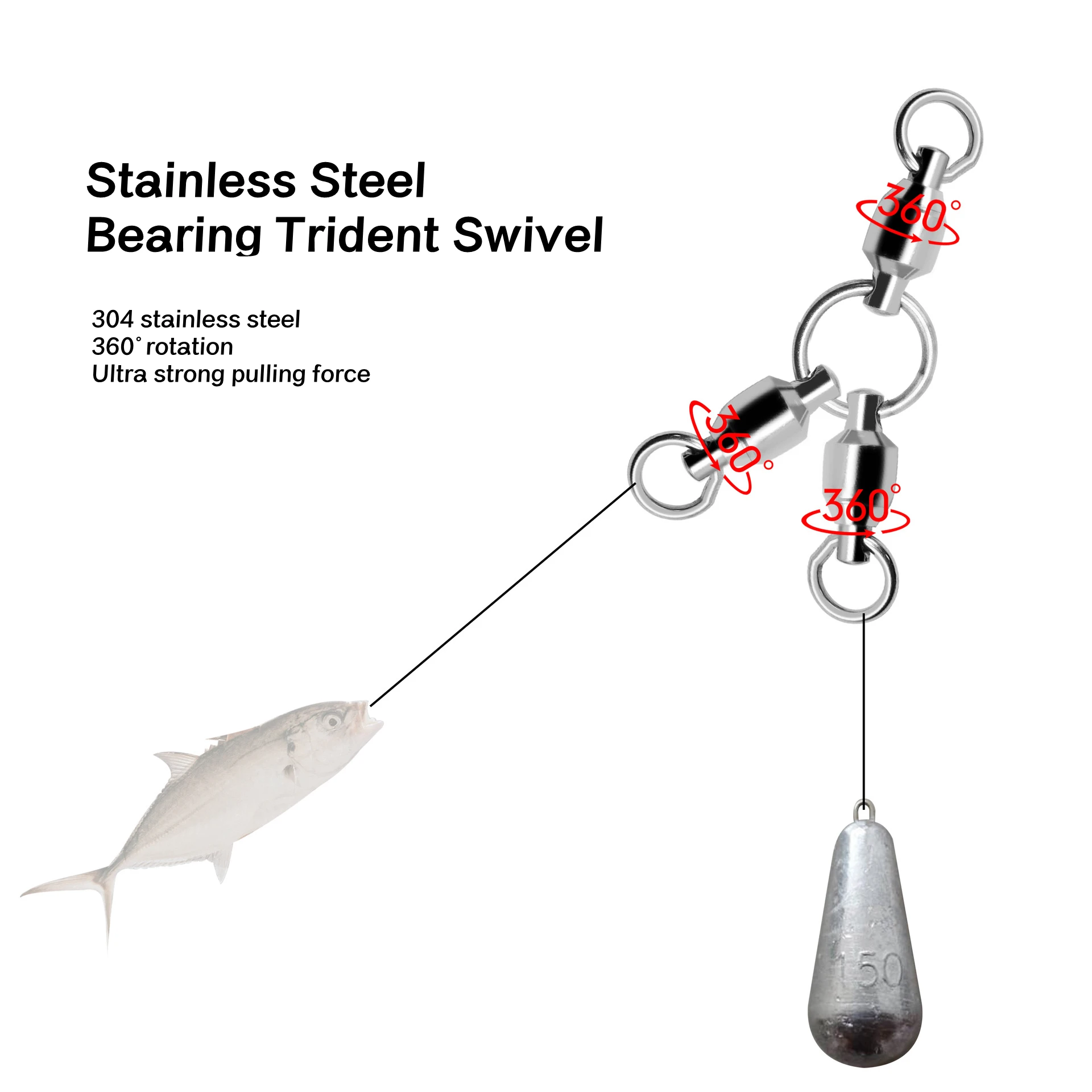 ZYZ 2/4 Uds pesca giratoria de tres vías pesca en barco de mar conector de rodamiento resistente accesorios de pesca de acero inoxidable - imagen 3