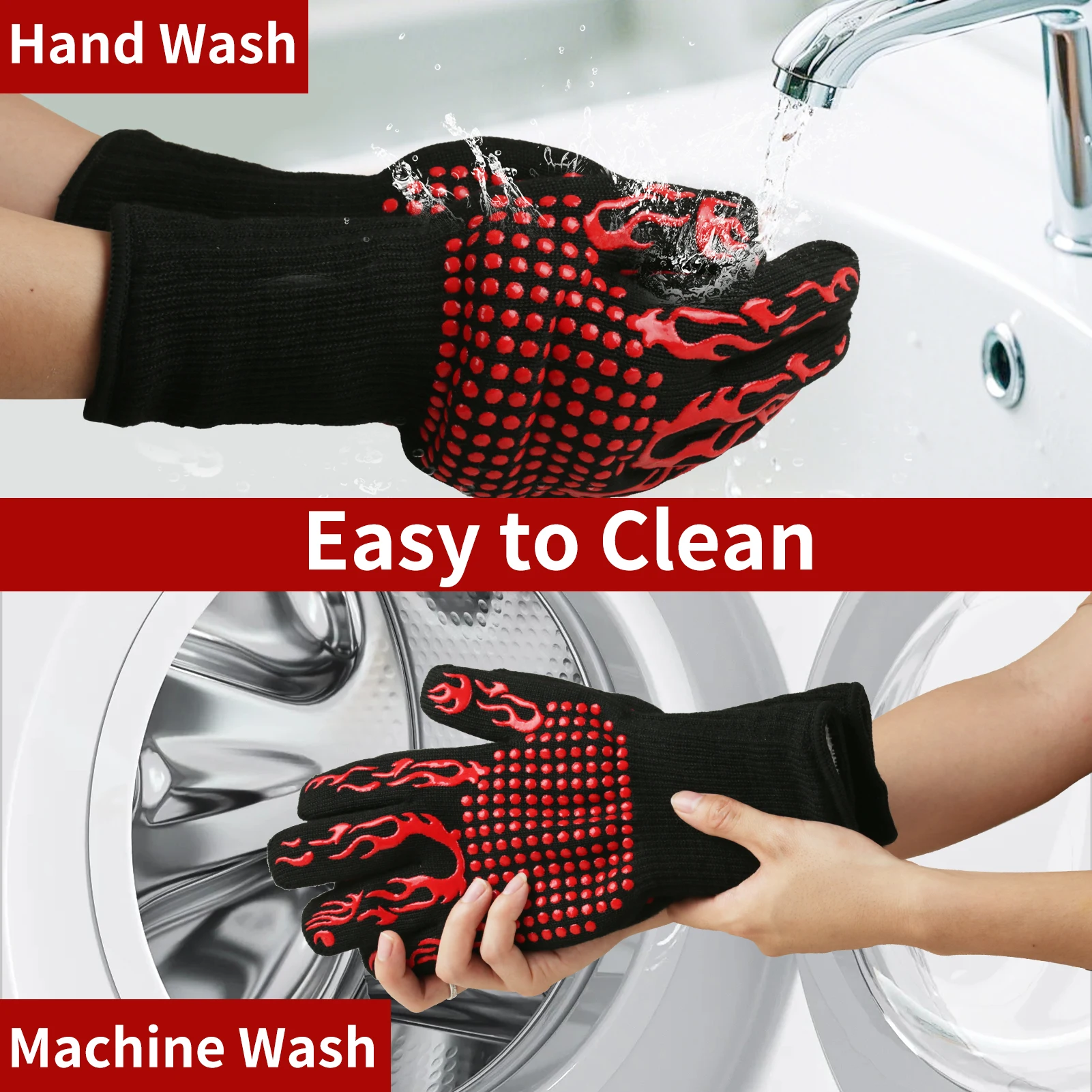 Guantes ignífugos antideslizantes para barbacoa, guantes para horno microondas ignífugos 1472 ℉ /800 ° Manopla de horno resistente al calor extremo centígrados C - imagen 5