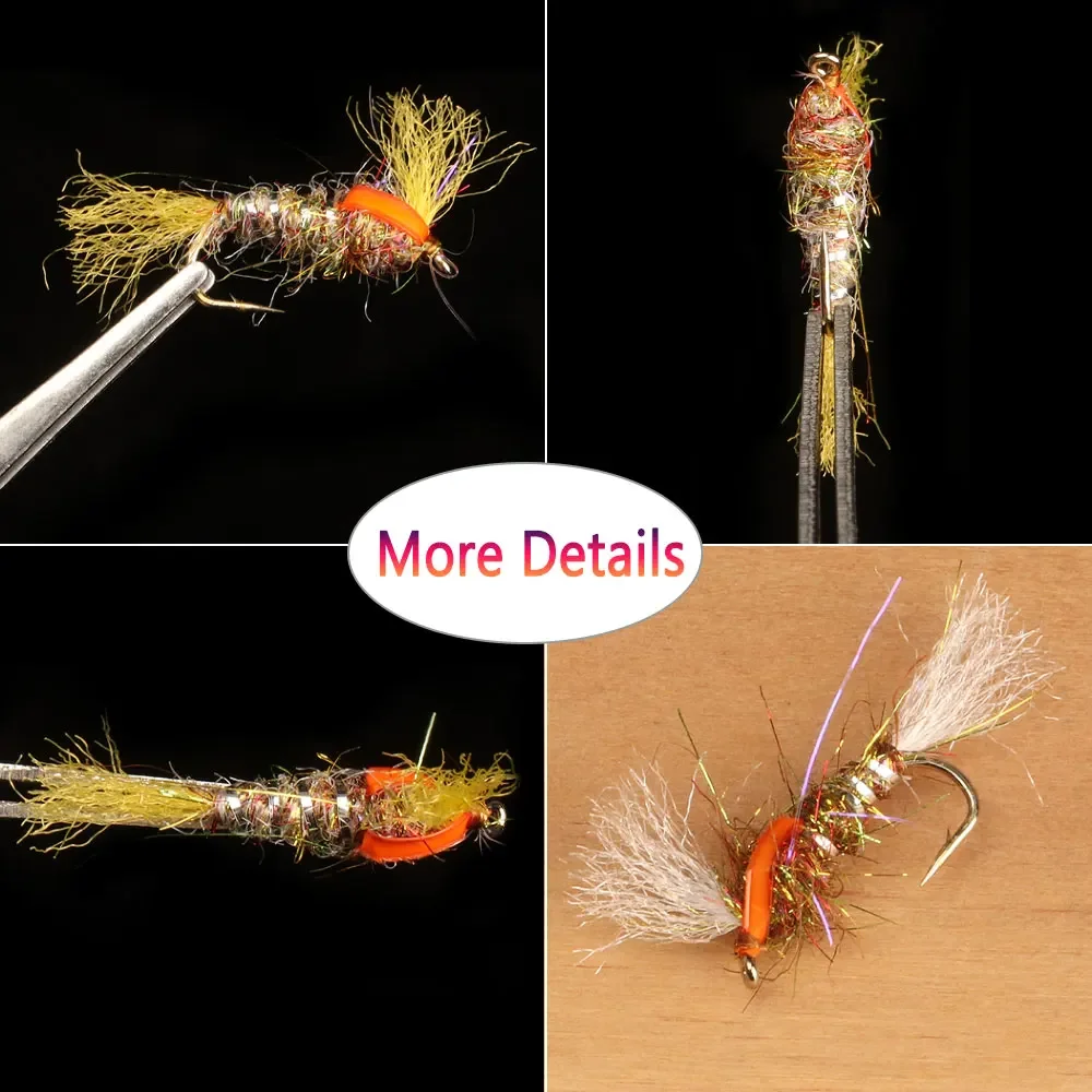 Bimoo-Señuelos de Pesca de paracaídas, cebo flotante, mezcla de dobladillo de hielo, cuerpo, Pupa, percha, percha, color gris, 6 piezas, #14, #16 - imagen 4