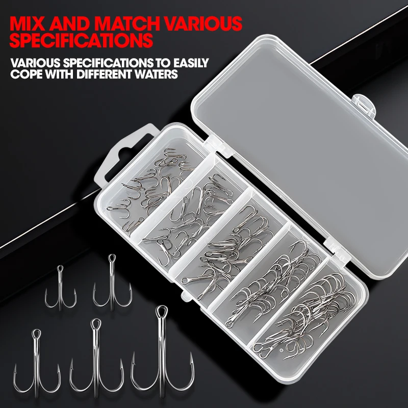 TAIYU 51 unids/set ganchos triples negros de alto níquel y carbono ganchos sólidos súper afilados 10 # -2 # Accesorios de pesca con anzuelo de pesca - imagen 5
