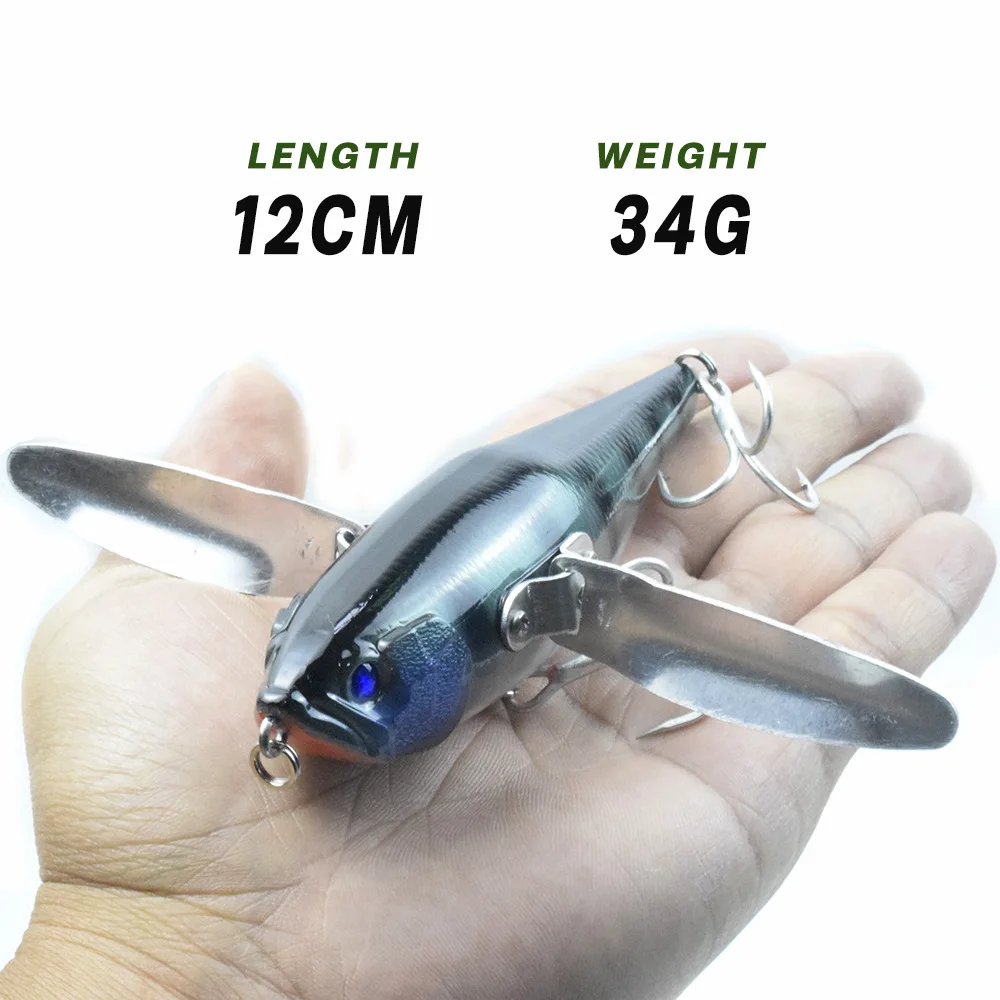 1 Uds Crankbaits pesca Topwater Popper señuelo de pesca aparejos cuerpo duro alas de acero inoxidable Lucio perca flotante Wobbler Swimbait - imagen 2
