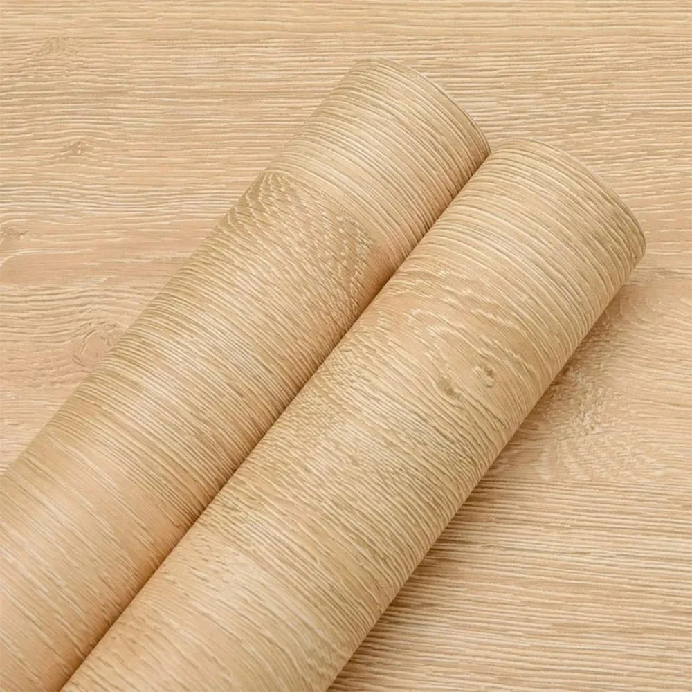 Papel tapiz impermeable de grano de madera de imitación de roble amarillo de 40cm de ancho, pegatina de pared extraíble, decoración autoadhesiva para mesa de gabinete - imagen 4