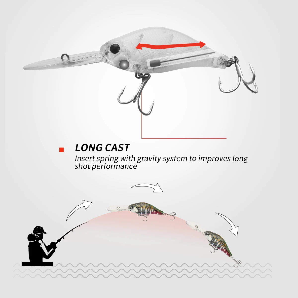 Señuelo de pesca Johncoo, señuelo con manivela, cebo de pesca de buceo profundo, color impreso, señuelo de pesca flotante, cebo de pesca de 55 65mm - imagen 2