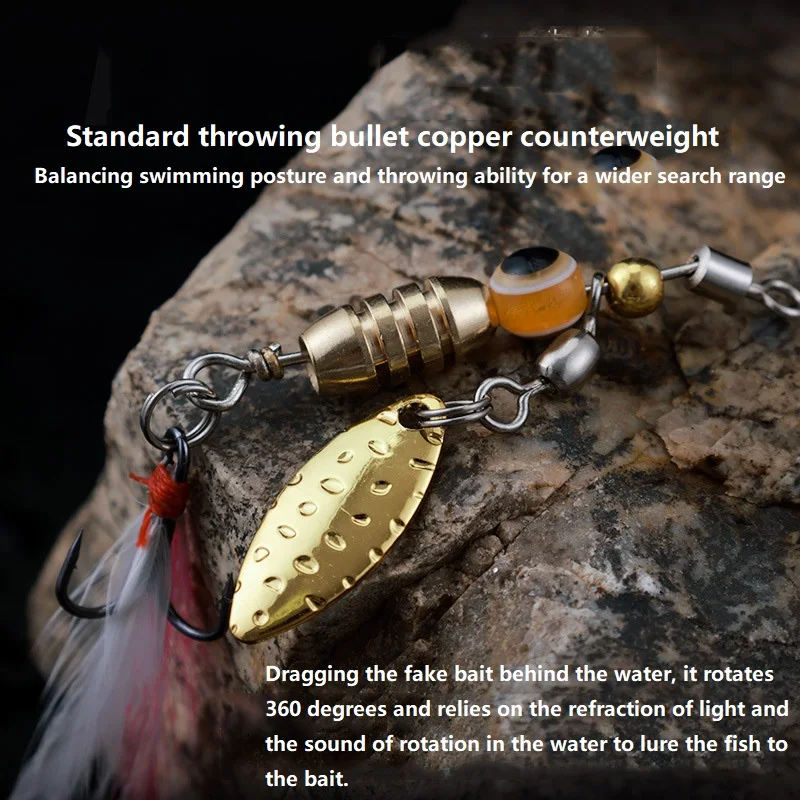 Señuelo de Pesca giratorio, cebo duro de Metal con lentejuelas, anzuelos de plumas, 3,5g/4,5g/7g/9g/12g, 1 unidad - imagen 5