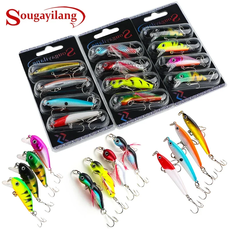 Sougayilang-Juego De cebo De Pesca, 4 unidades por lote, anzuelo anticorrosión Wobbler, 3g, 4g, señuelo De Pesca De lubina, aparejos De Pesca De carpa marina