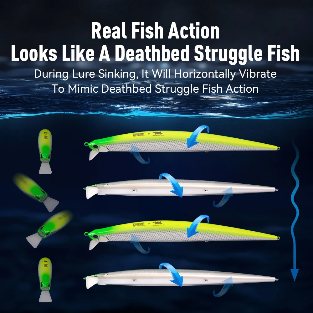 Señuelo de pesca Kingdom Minnow 175mm 28,5g de fundición larga hundimiento agua salada cebo Artificial delgado Wobblers duros para lubina - imagen 5