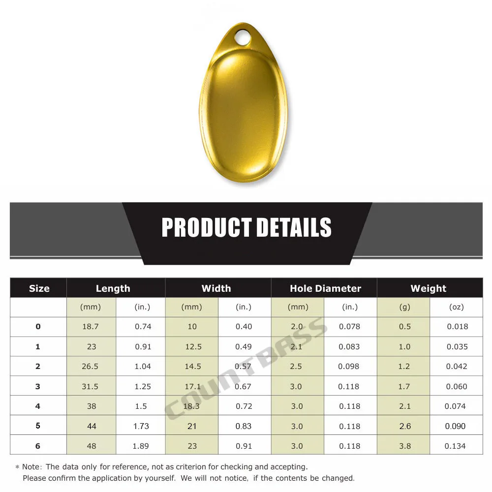 COUNTBASS 50 Uds tamaño 0-6 cuchillas giratorias francesas lisas de acero chapado en oro, piezas de Señuelos de Pesca de Metal DIY aparejos artesanales - imagen 3