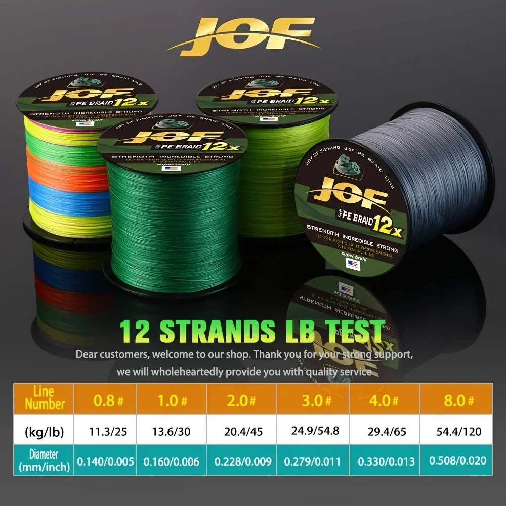 JOF-sedal de pesca trenzado de 12 hebras, 500M/564yd, PE súper fuerte, 25-120LB, suave, duradero, verde brillante, colores mezclados, carpa de tiro largo - imagen 5