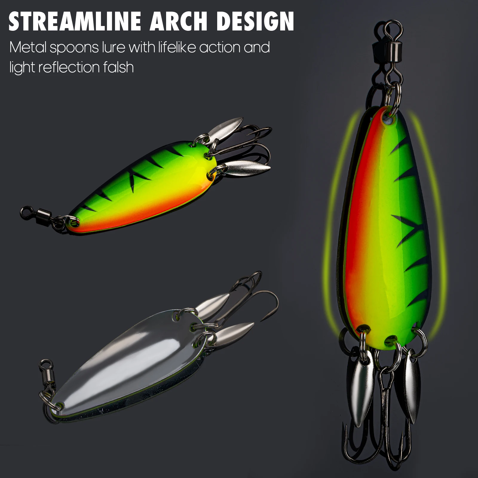 Cucharas de pesca, cebo duro con anzuelos triples giratorios, 14g, cuchara giratoria de Metal, señuelos artificiales para pesca de trucha, 5 uds. - imagen 5