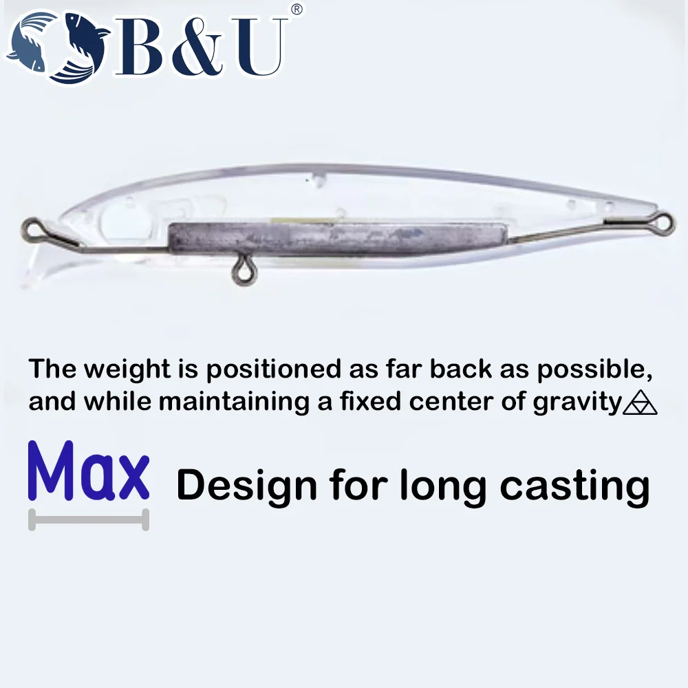 B & U-Señuelos de pesca de pececillo de hundimiento pesado, cebos duros artificiales de trucha marina, lápiz de hundimiento de fundición larga, Wobbler Swimbait - imagen 5