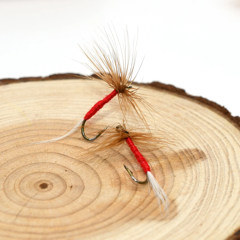 MNFT 10 piezas 10 #   Bionic Brown Hackle May Fly Red Body pesca trucha moscas secas insecto gancho cebo Artificial - imagen 5