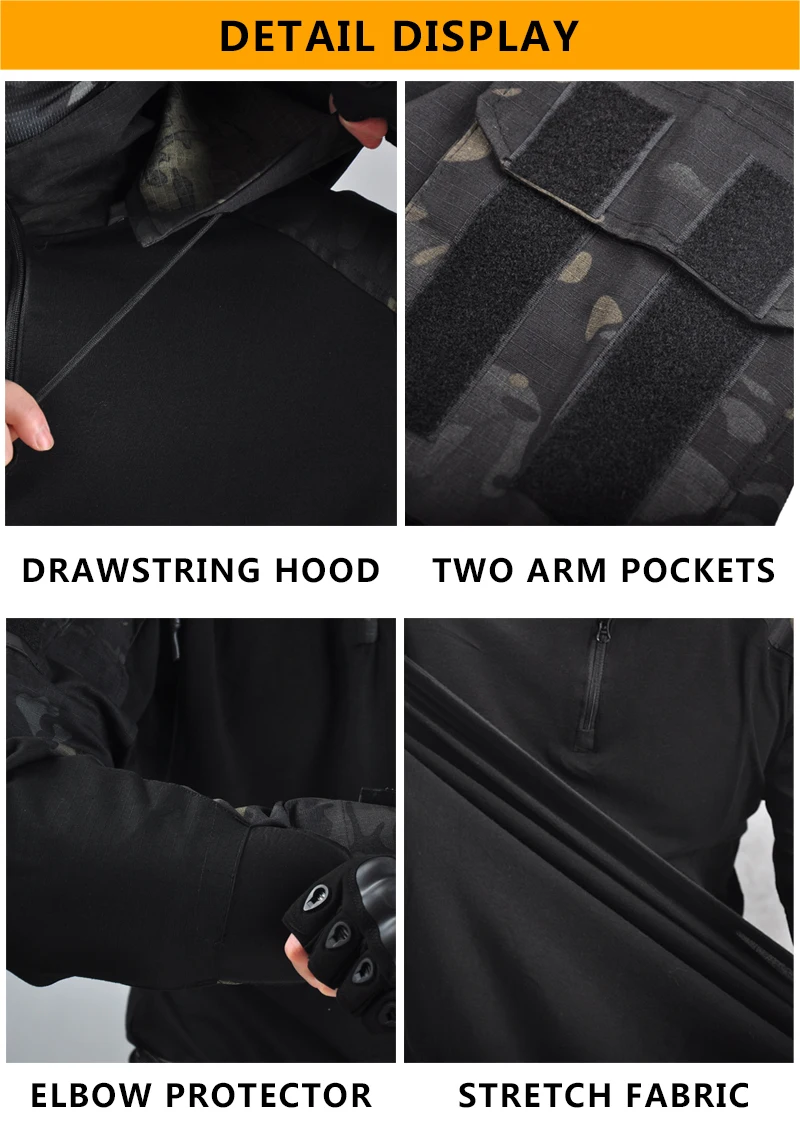HAN WILD-camisas tácticas para hombre, ropa de trabajo de Paintball Airsoft, pantalones, uniforme con almohadillas, trajes de combate de tiro, pantalones de acampada de camuflaje estadounidense - imagen 5