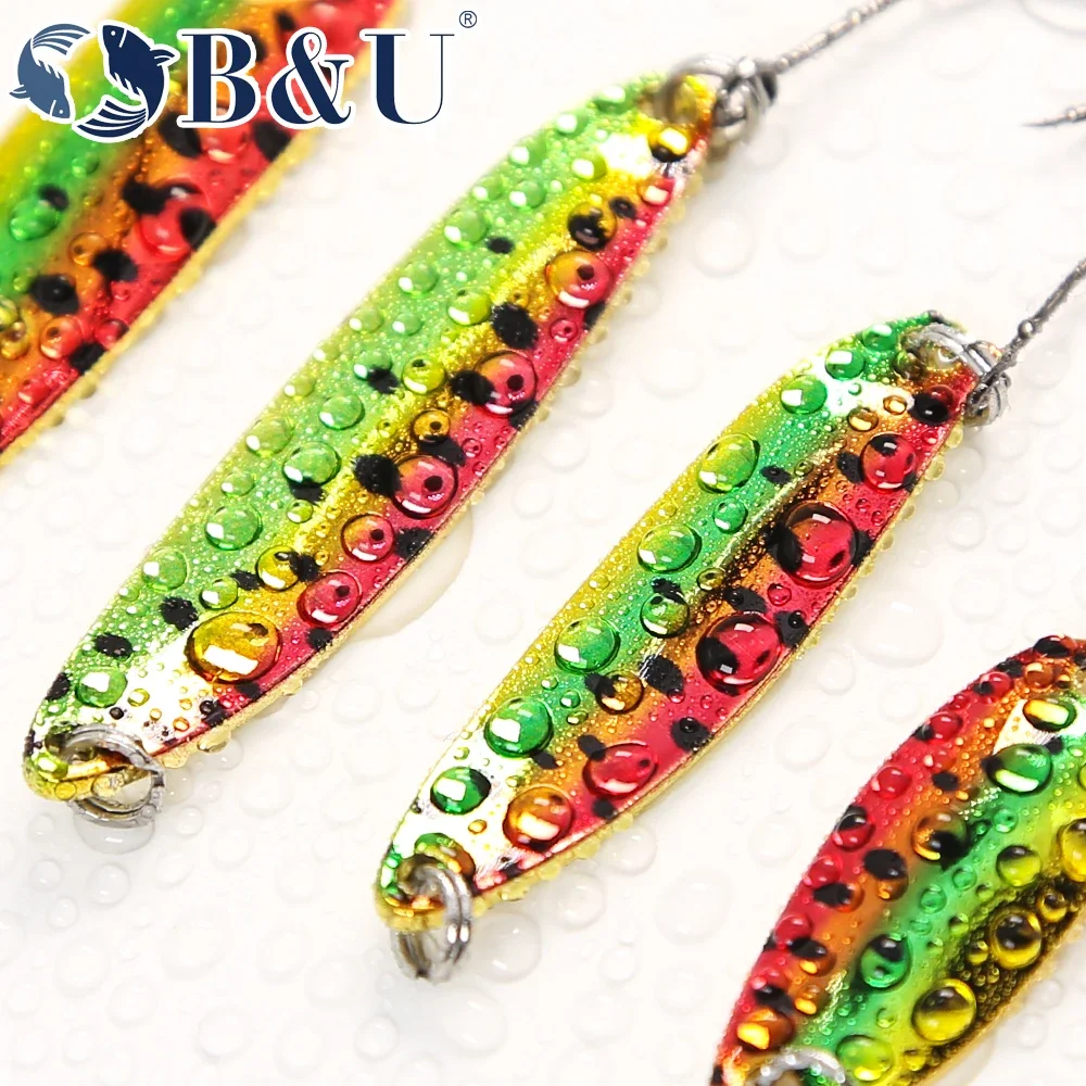 B & U-cuchara giratoria de Metal para pesca de trucha, anzuelo para propietario, cebo duro, lentejuelas con ruido, pequeño spinner de lentejuelas duras - imagen 3