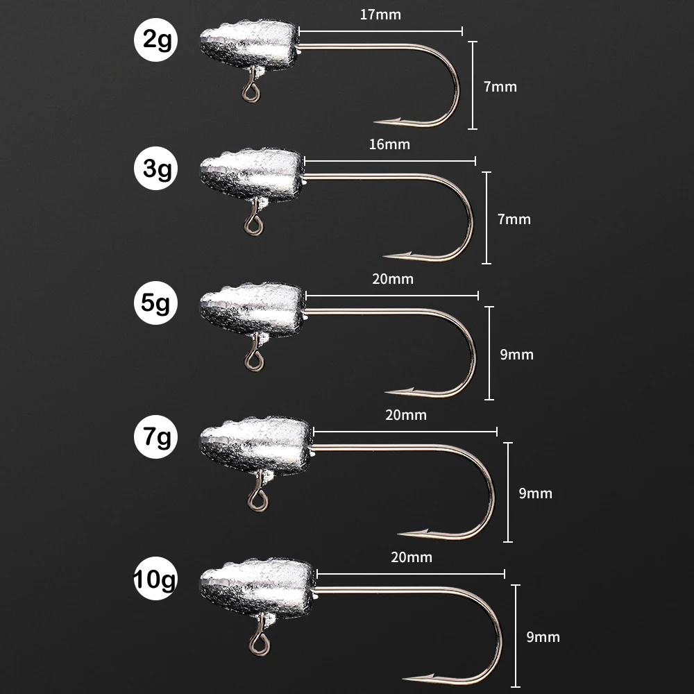 JOHNCOO, 10 Uds., anzuelo con cabeza de anzuelo expuesto, anzuelos de pesca 2g 3g 5g, anzuelo de cebo suave, anzuelo de mujer, anzuelo de jigging ligero - imagen 4