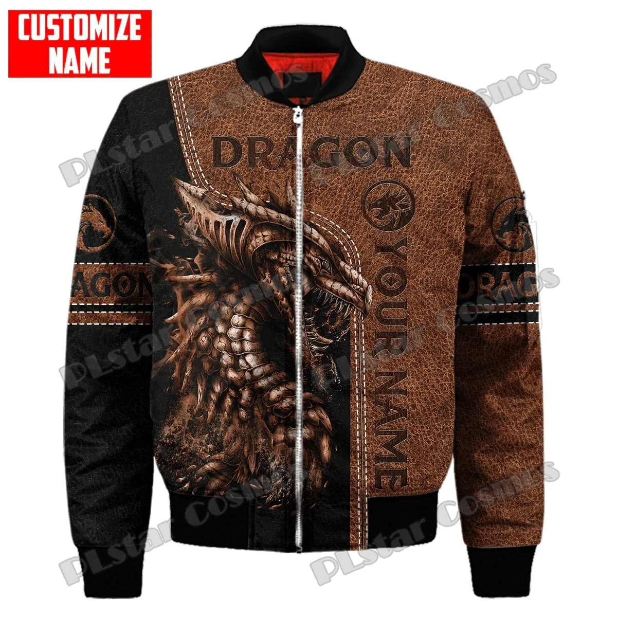 Chaqueta Bomber de invierno para hombre, tatuaje de dragones azules, nombre personalizado, estampado 3D, abrigo grueso con cremallera y bolsillo, chaqueta cálida informal Unisex con cremallera FX-15