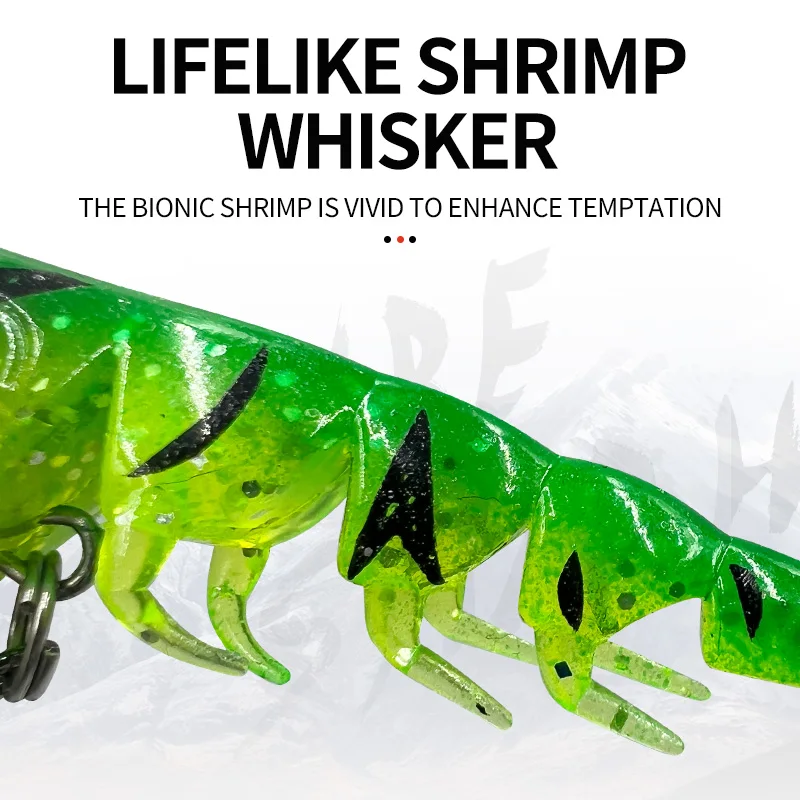 Señuelo de plástico suave para pesca de camarones, cebo de fundición para agua dulce y salada, multisección, gambas shimma, con gancho triple - imagen 4