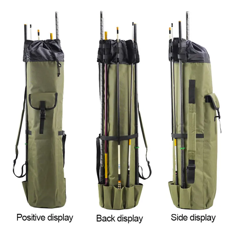 Una exhibición de cañas de pesca y bolsas