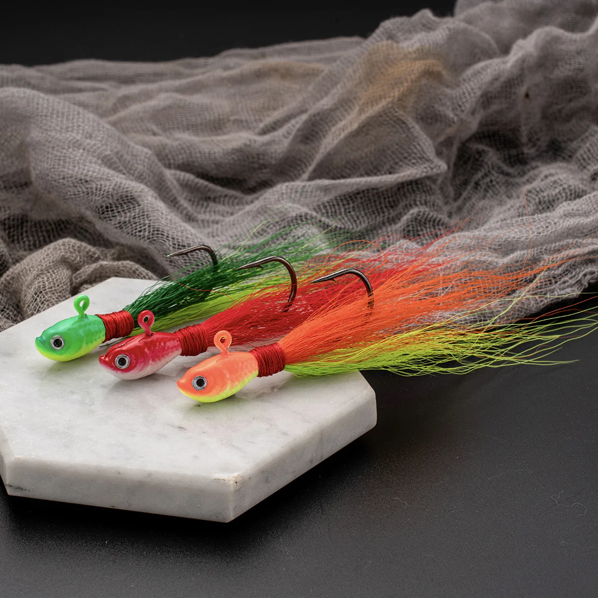 1 unidad de anzuelos Bucktail, anzuelo para cabeza, cebo suave que se hunde, 7g, 10g, 16g, anzuelo de plumas de pelo de ciervo, señuelo de Jigging para Bar, Lucio, Pesca - imagen 4