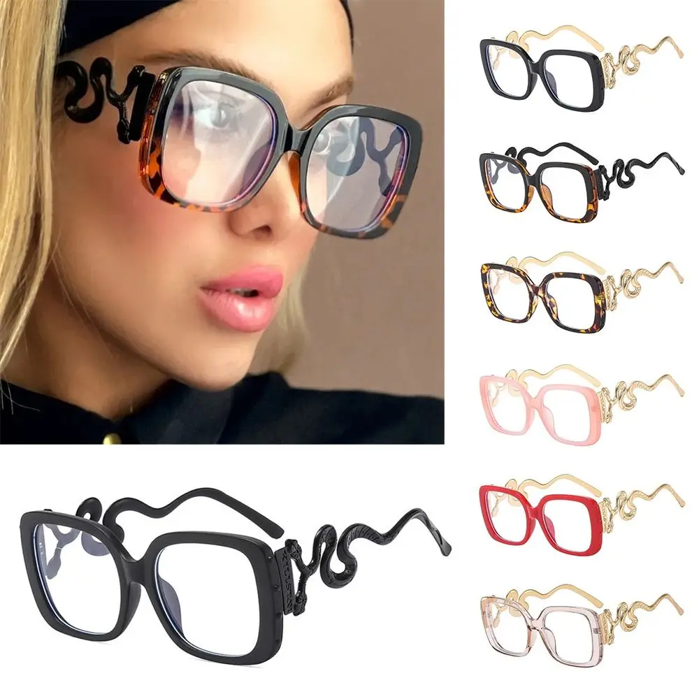 Gafas Retro de montura grande para mujer, espejo plano, pierna de serpiente, gafas antiluz azul, montura de gafas Retro de forma cuadrada - imagen 4