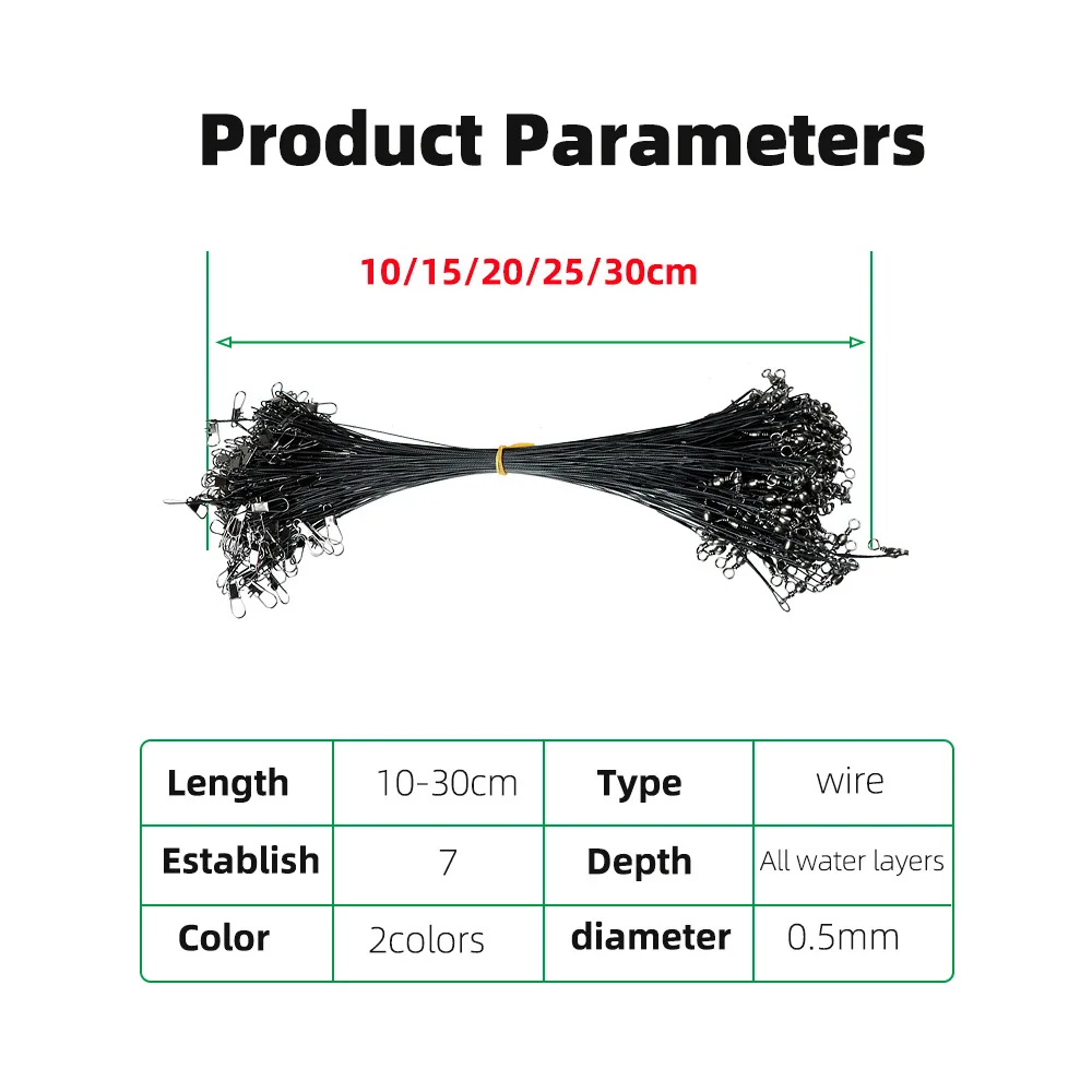 STBT 20 piezas hilo de pescar de acero antimordida líder de alambre de acero con accesorio de pesca giratorio correa de núcleo de plomo alambre de pesca 15CM-30CM - imagen 3
