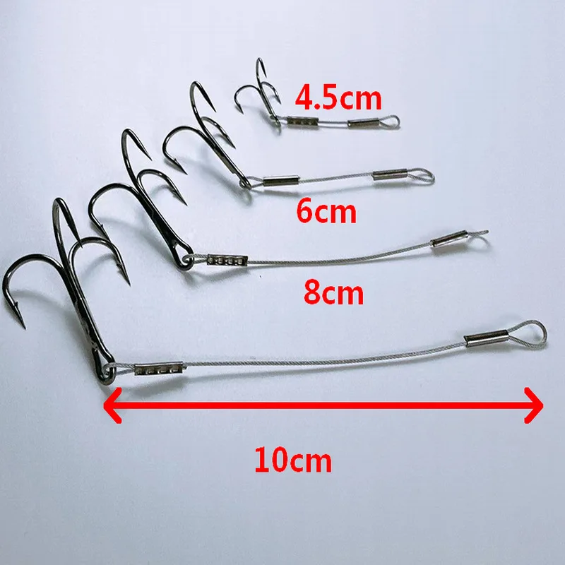 5 piezas de anzuelo triple de pesca 6 # -2/0 # Leader Wire Rig Stinger Hook Línea de acero para cebo blando Trolling lento Walleye Catfish Bass - imagen 3