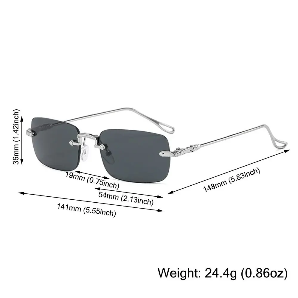 Gafas de sol rectangulares sin montura para hombre y mujer, lentes de sol con diseño de marca Vintage, lentes oceánicas, Gafas de Metal UV400 - imagen 5