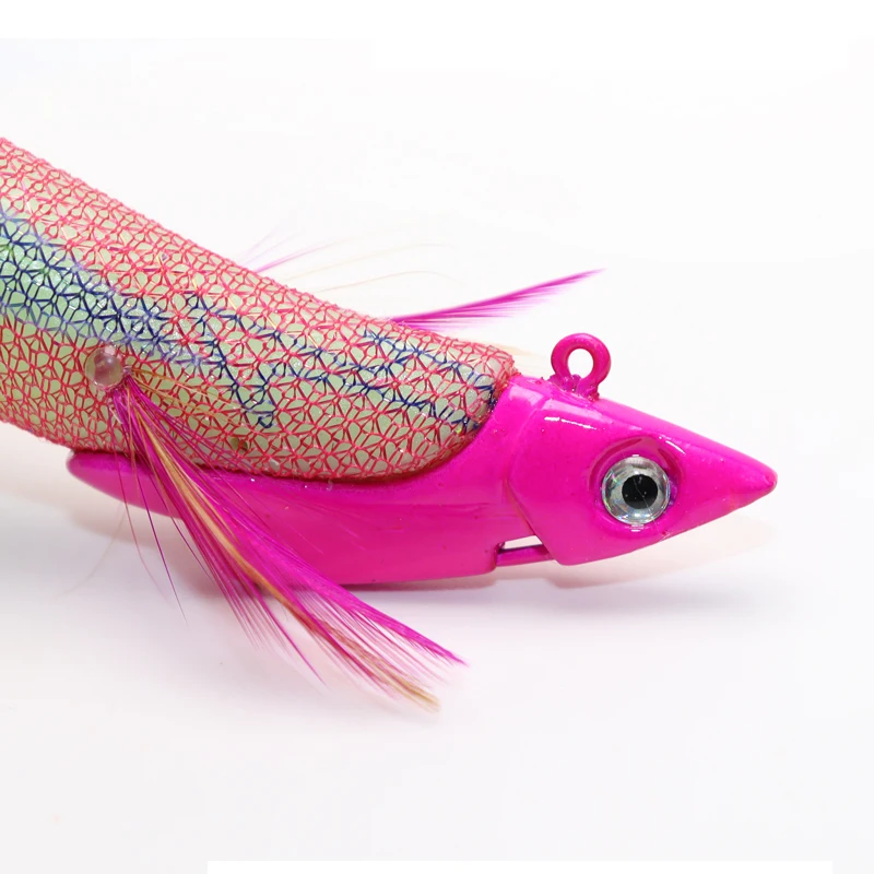 ZYZ-señuelo de pesca de camarones de madera, plantilla de calamar de simulación Artificial luminosa con anzuelos de pulpo de plomo, cebo de sepia para pesca en el mar - imagen 4