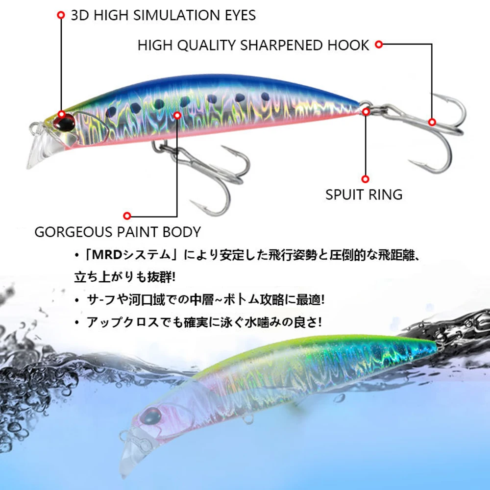 Señuelos de Pesca que se hunden Minnow Wobbler, cebo duro Artificial de fundición larga, accesorios de pesca de agua salada, lubina MN711, 9,5 cm, 30g - imagen 5