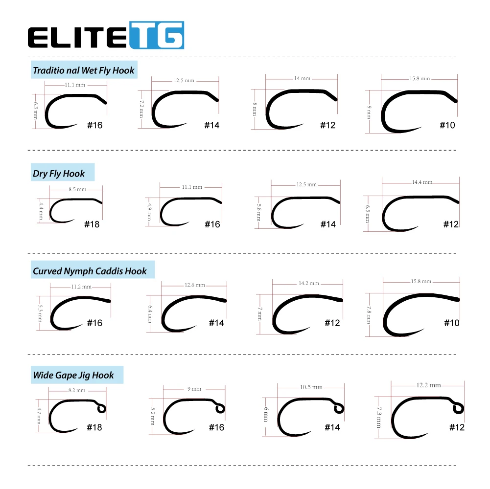 Elite TG 100PC Fly Tying Jig Hooks,Fly Fishing High Carbon Barbless Hook Wide Gape Jig Dry Wet Caddis Nymph Fly Hooks Trout Lure - imagen 2