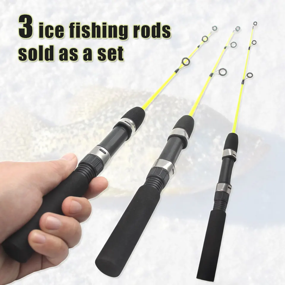 Caña de pescar en hielo de 58cm, Material de fibra de carbono ultraligero y sensible, detección rápida para peces de agua dulce en lagos y ríos de invierno