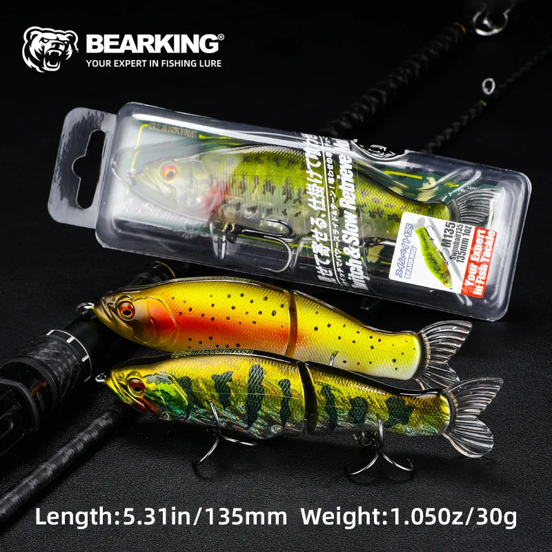 BEARKING 3 uds por juego Señuelos de Pesca 135mm 1oz Wobblers de pececillo articulado cuerpo ABS con cola suave SwimBaits señuelo suave - imagen 5